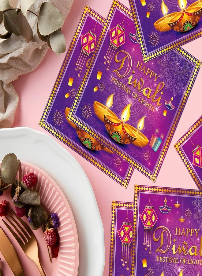 TAKEALOOKO 50 Pcs Happy Diwali Party Decoration, Purple Gold Disposable Napkins for Home Decoration, Fireworks Candles Festival of Lights Theme for Party Decorations Supplies - Image 3